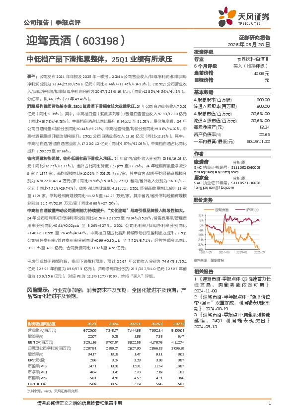 中低档产品下滑拖累整体，25Q1业绩有所承压