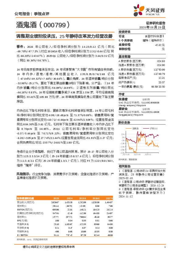 调整期业绩阶段承压，25年静待改革发力经营改善