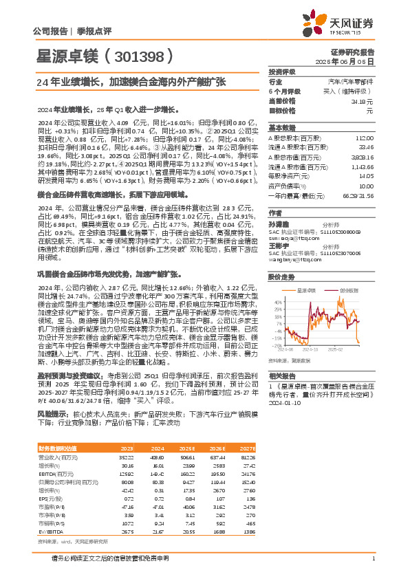 24年业绩增长，加速镁合金海内外产能扩张