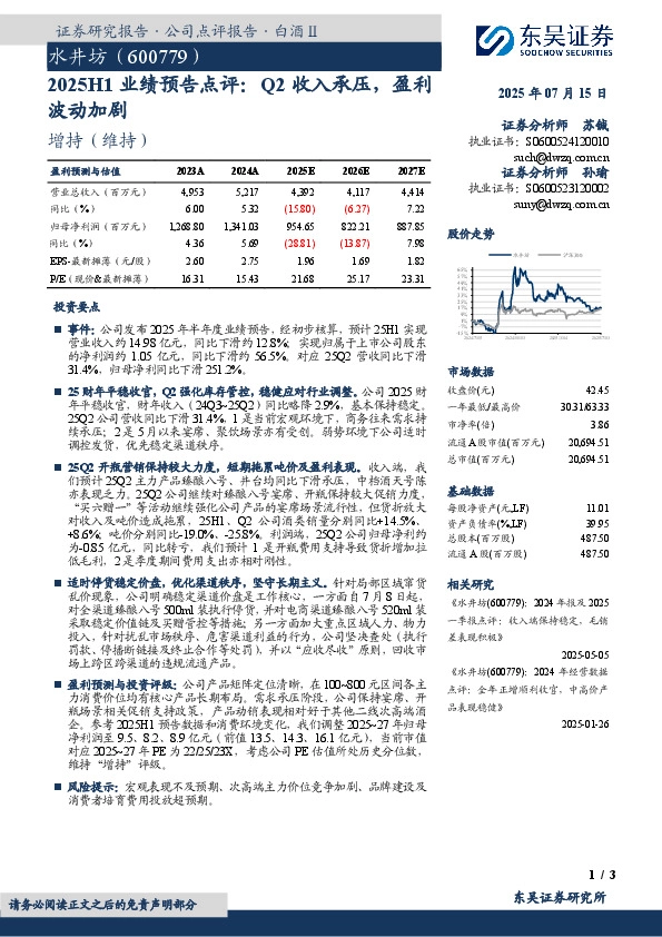 2025H1业绩预告点评：Q2收入承压，盈利波动加剧