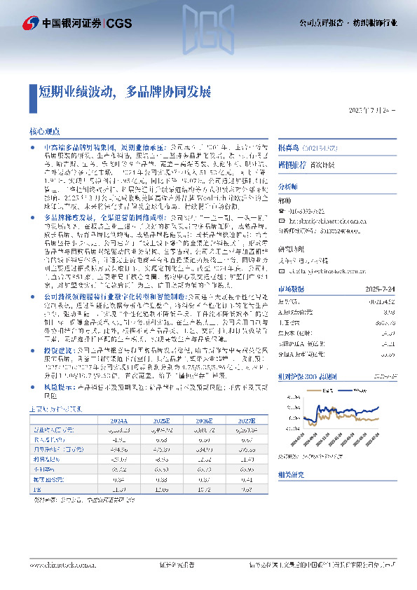 短期业绩波动，多品牌协同发展