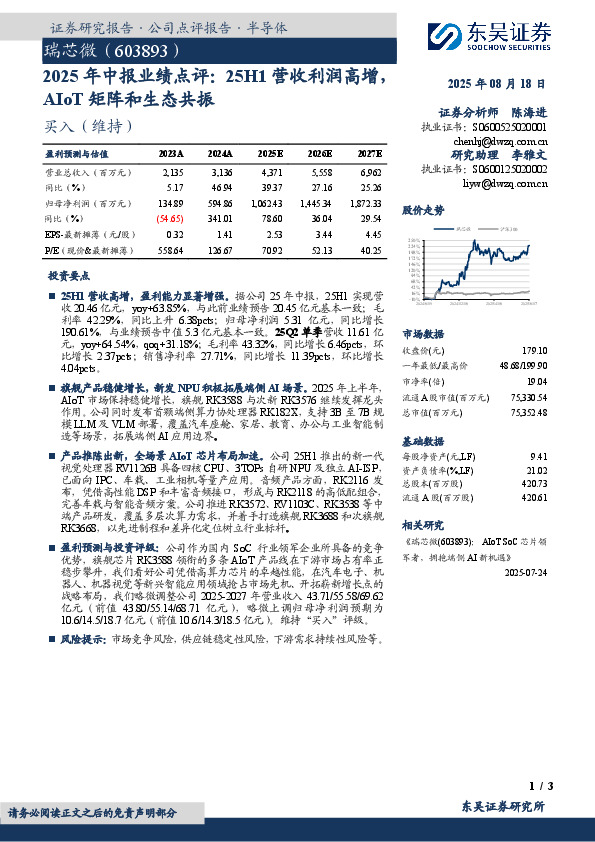 2025年中报业绩点评：25H1营收利润高增，AIoT矩阵和生态共振