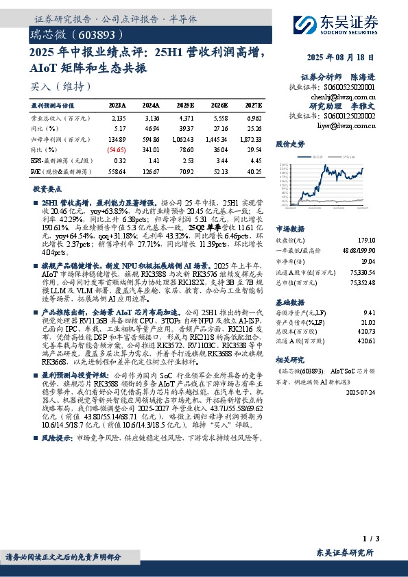 2025年中报业绩点评：25H1营收利润高增，AIoT矩阵和生态共振