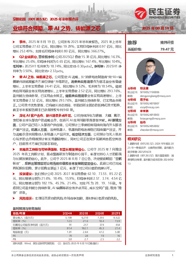 2025年半年报点评：业绩符合预期，乘AI之势，铸能源之芯