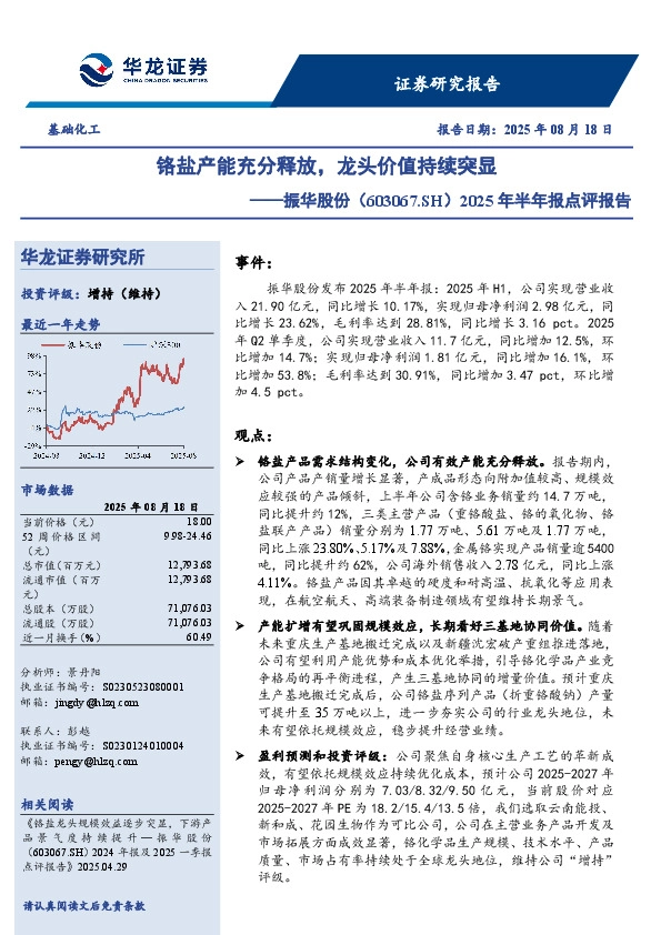 2025年半年报点评报告：铬盐产能充分释放，龙头价值持续突显
