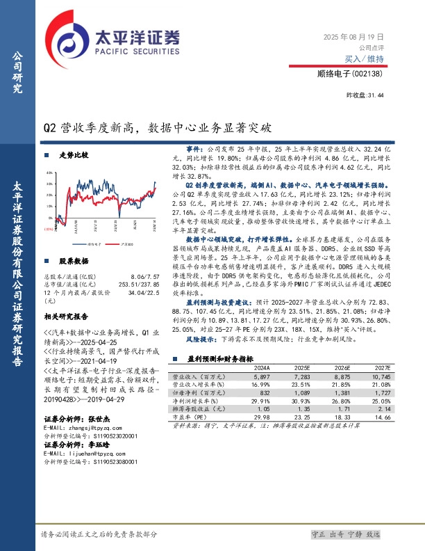 Q2营收季度新高，数据中心业务显著突破
