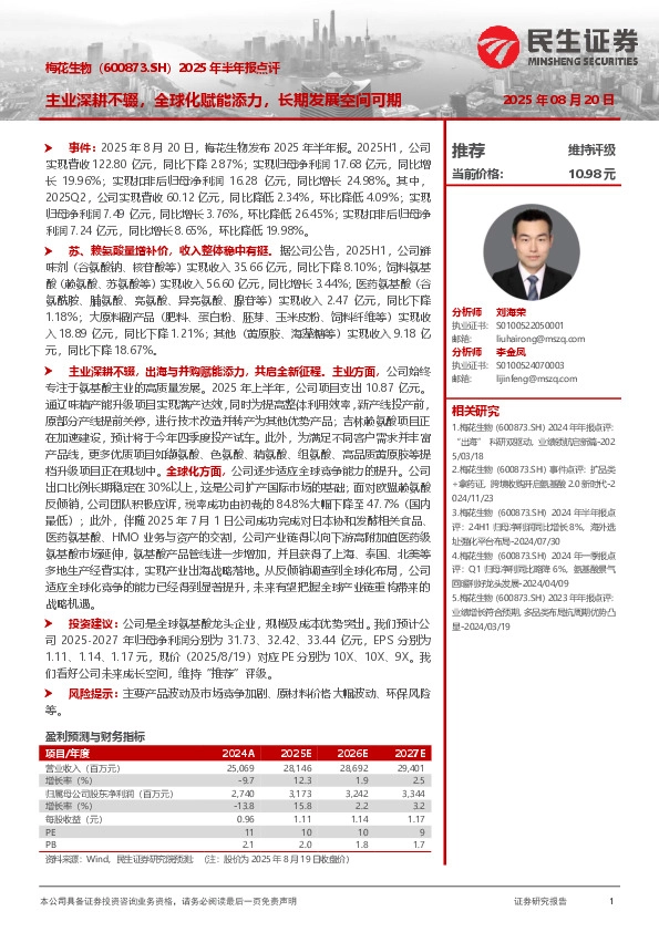 2025年半年报点评：主业深耕不辍，全球化赋能添力，长期发展空间可期