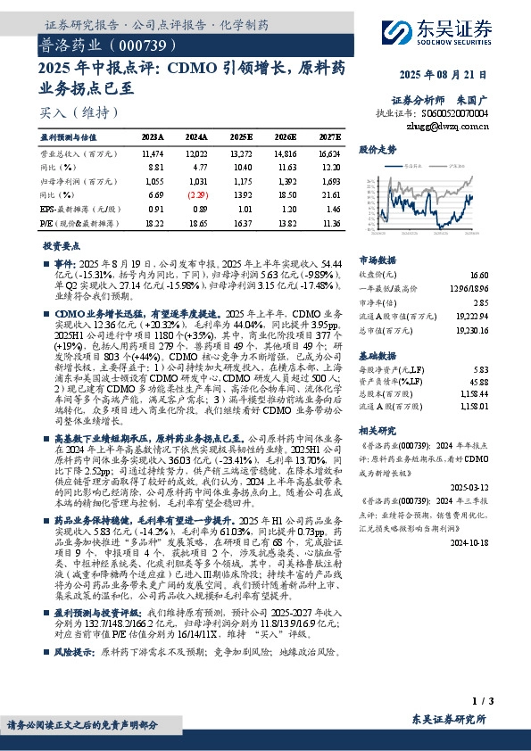 2025年中报点评：CDMO引领增长，原料药业务拐点已至