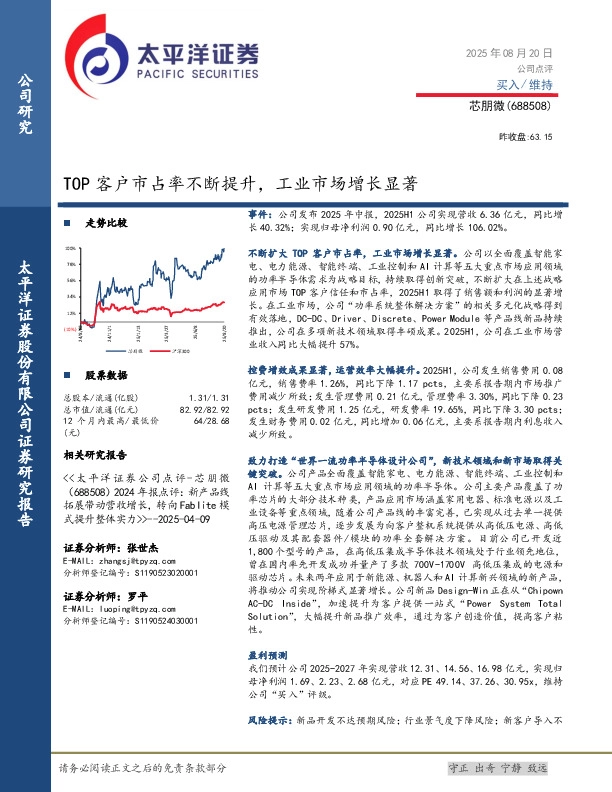 TOP客户市占率不断提升，工业市场增长显著