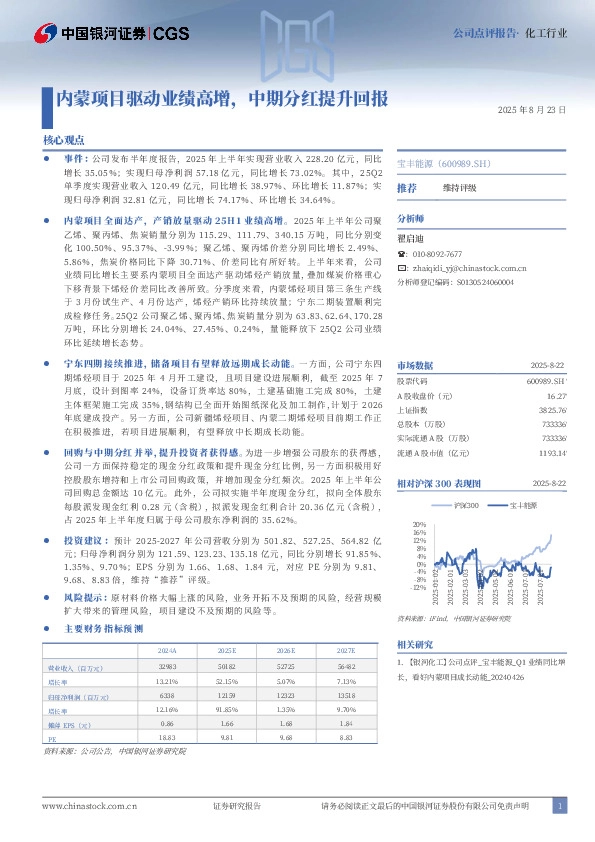 内蒙项目驱动业绩高增，中期分红提升回报