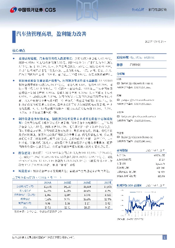 汽车热管理高增，盈利能力改善