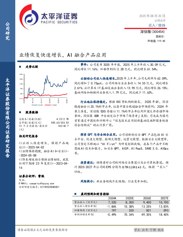 业绩恢复快速增长，AI融合产品应用