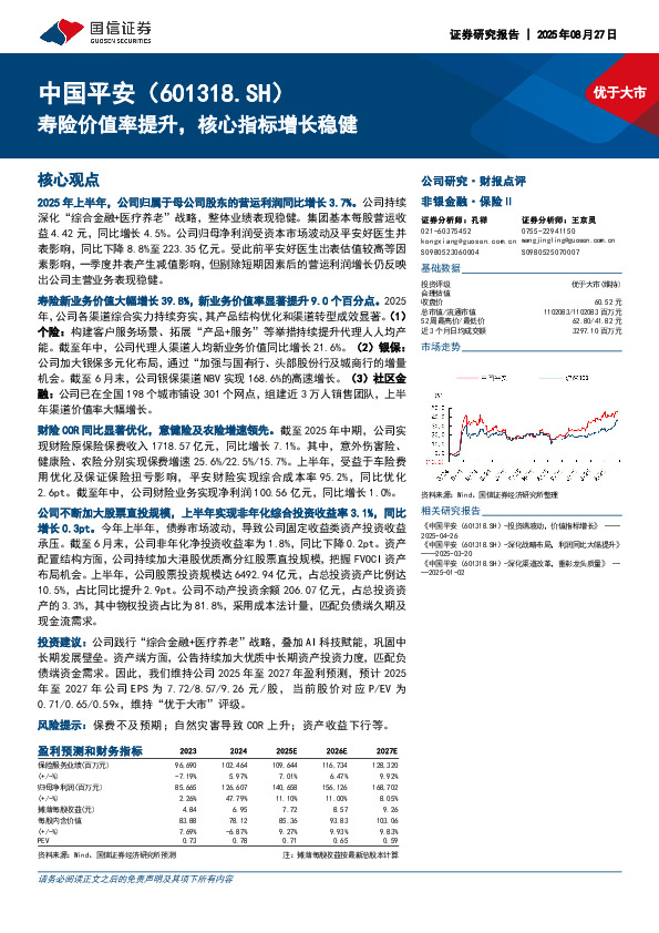 寿险价值率提升，核心指标增长稳健