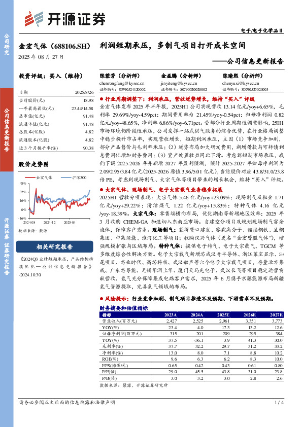 公司信息更新报告：利润短期承压，多制气项目打开成长空间