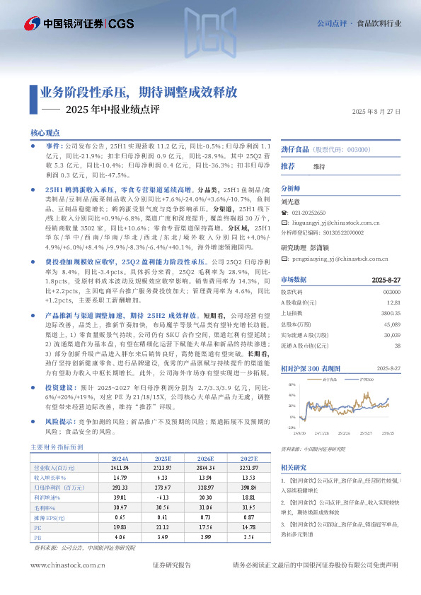 2025年中报业绩点评：业务阶段性承压，期待调整成效释放