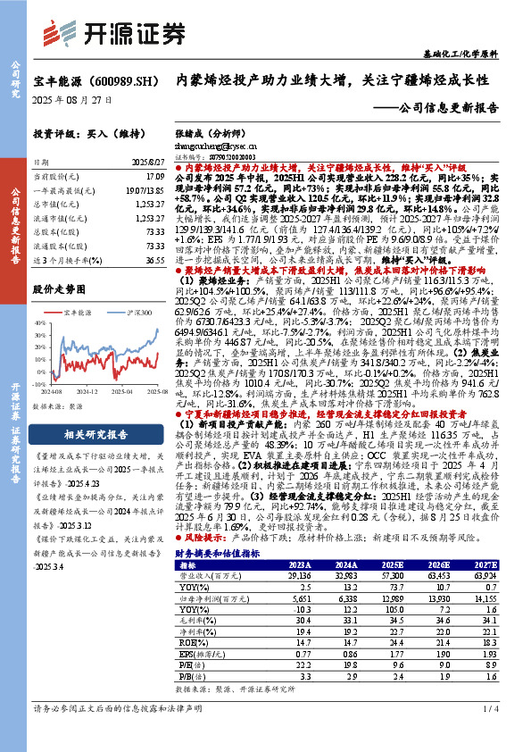 公司信息更新报告：内蒙烯烃投产助力业绩大增，关注宁疆烯烃成长性