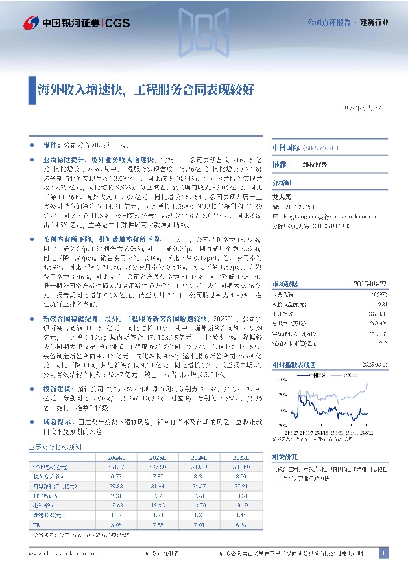 海外收入增速快，工程服务合同表现较好