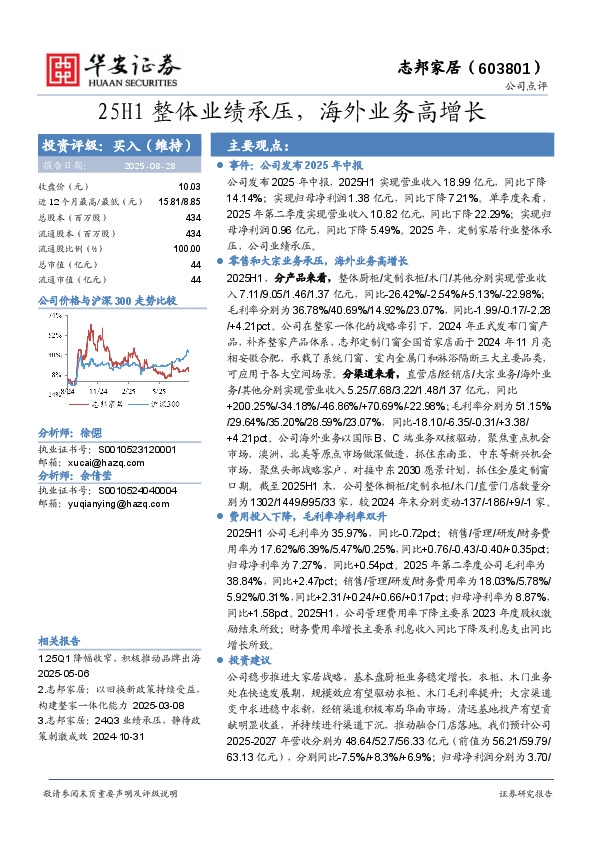 25H1整体业绩承压，海外业务高增长