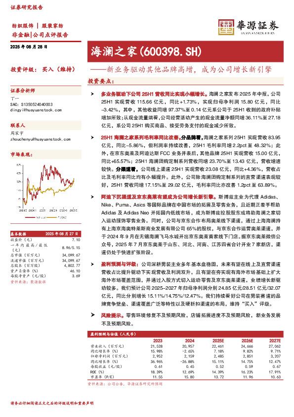 新业务驱动其他品牌高增，成为公司增长新引擎