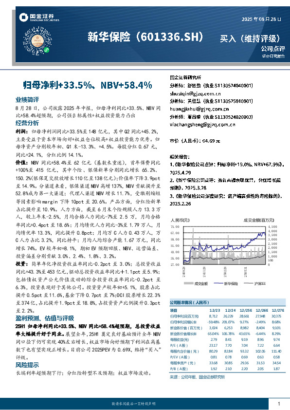 归母净利+33.5%、NBV+58.4%