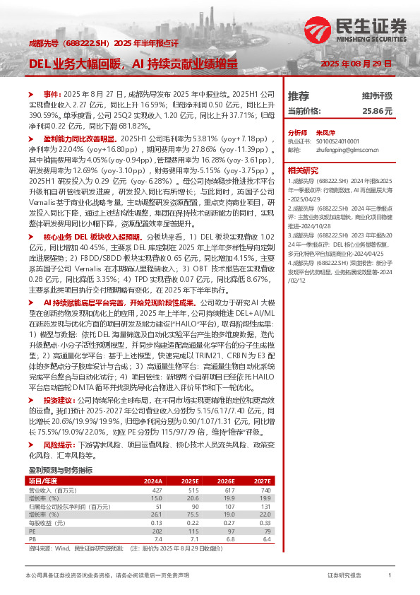 2025年半年报点评：DEL业务大幅回暖，AI持续贡献业绩增量