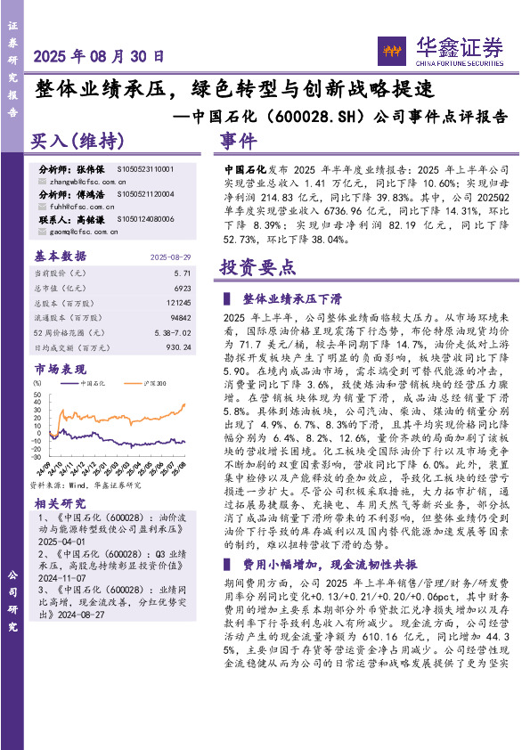 公司事件点评报告：整体业绩承压，绿色转型与创新战略提速