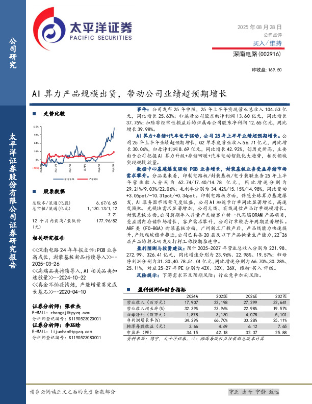 AI算力产品规模出货，带动公司业绩超预期增长