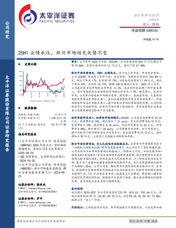 25H1业绩承压，新兴市场领先优势不变