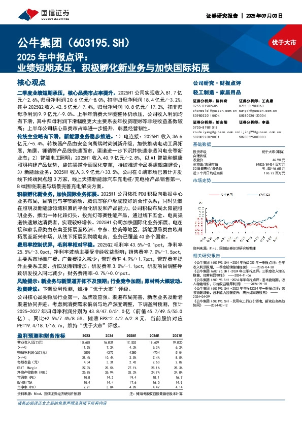 2025年中报点评：业绩短期承压，积极孵化新业务与加快国际拓展