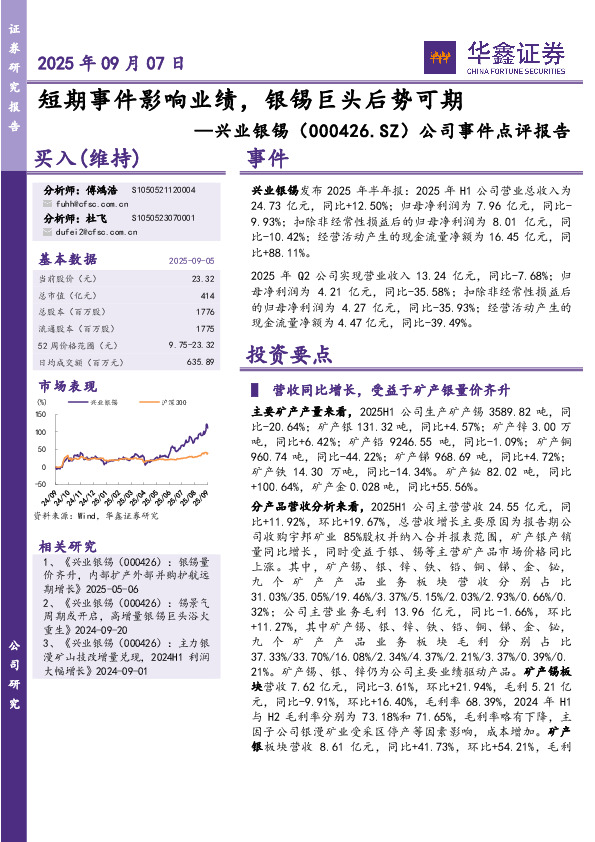 公司事件点评报告：短期事件影响业绩，银锡巨头后势可期