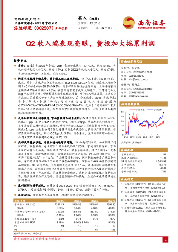 2025年中报点评：Q2收入端表现亮眼，费投加大拖累利润