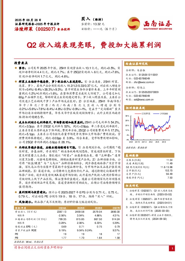2025年中报点评：Q2收入端表现亮眼，费投加大拖累利润