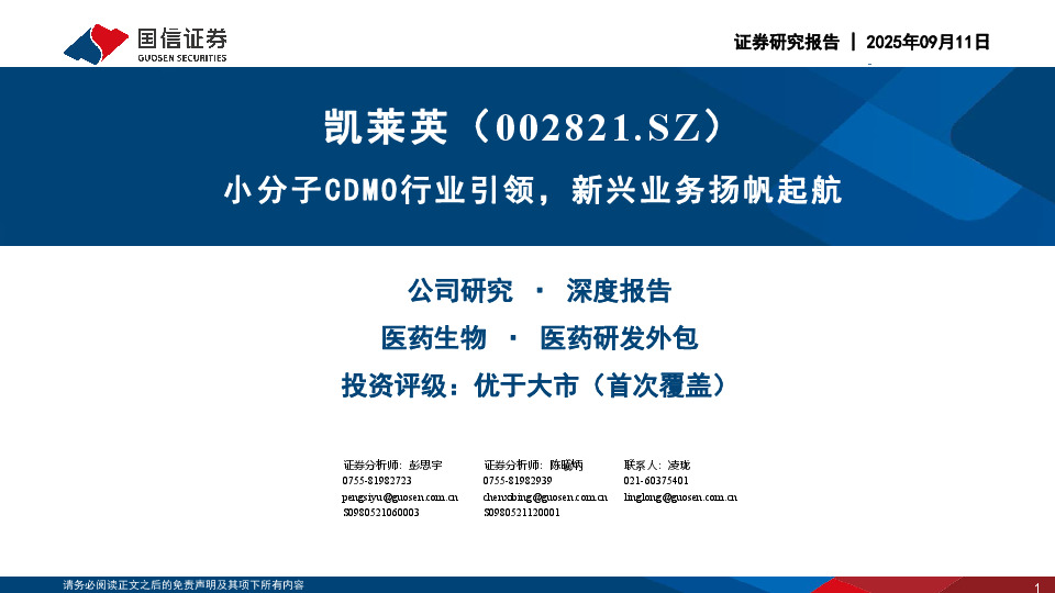 小分子CDMO行业引领，新兴业务扬帆起航