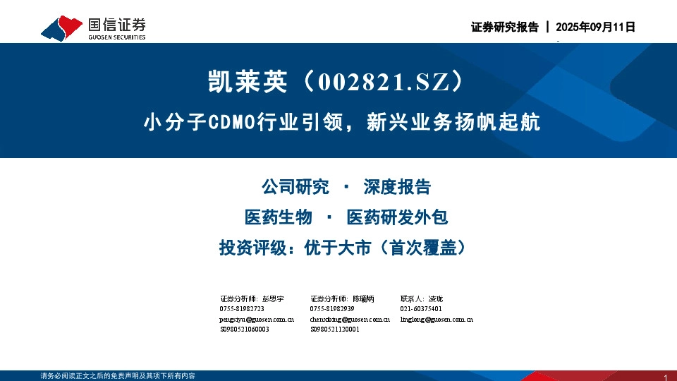 小分子CDMO行业引领，新兴业务扬帆起航