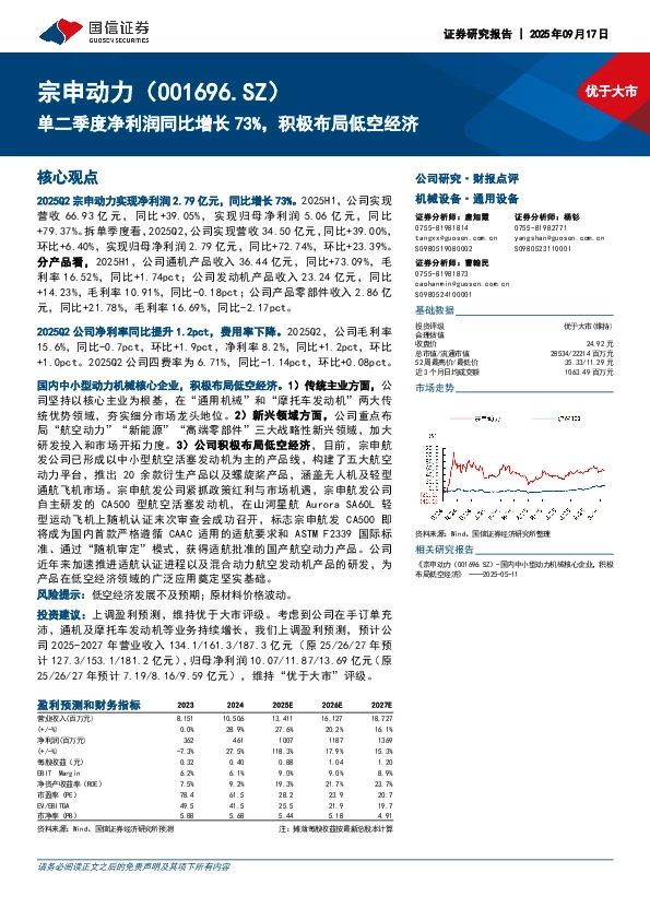 单二季度净利润同比增长73%，积极布局低空经济
