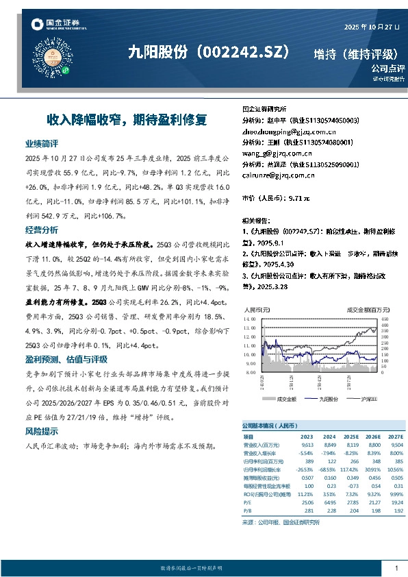 收入降幅收窄，期待盈利修复