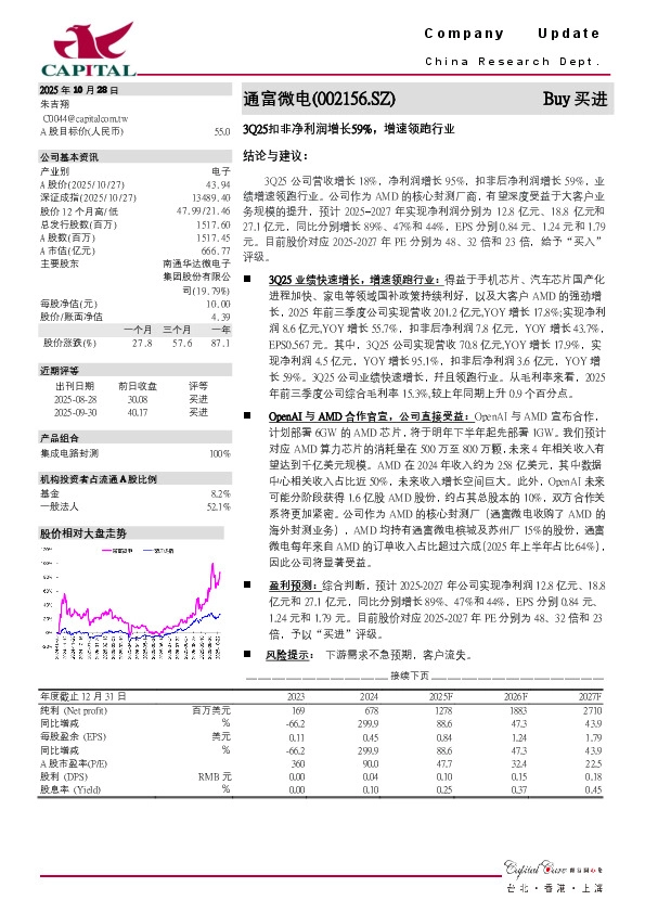 3Q25扣非净利润增长59%，增速领跑行业