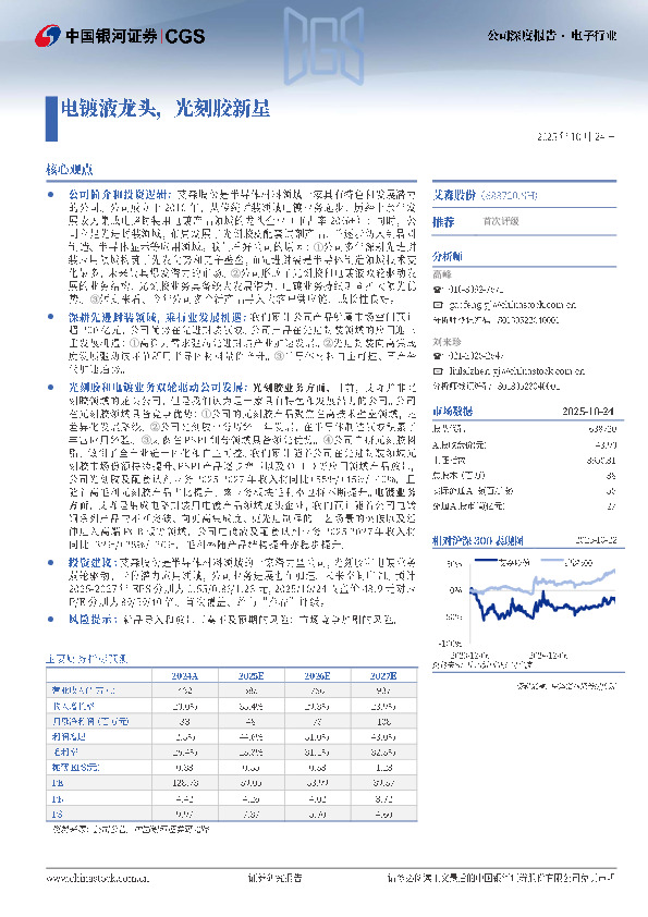 电镀液龙头，光刻胶新星