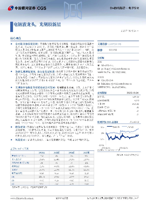电镀液龙头，光刻胶新星