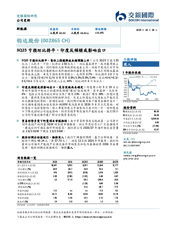 3Q25亏损环比持平，印度反倾销或影响出口