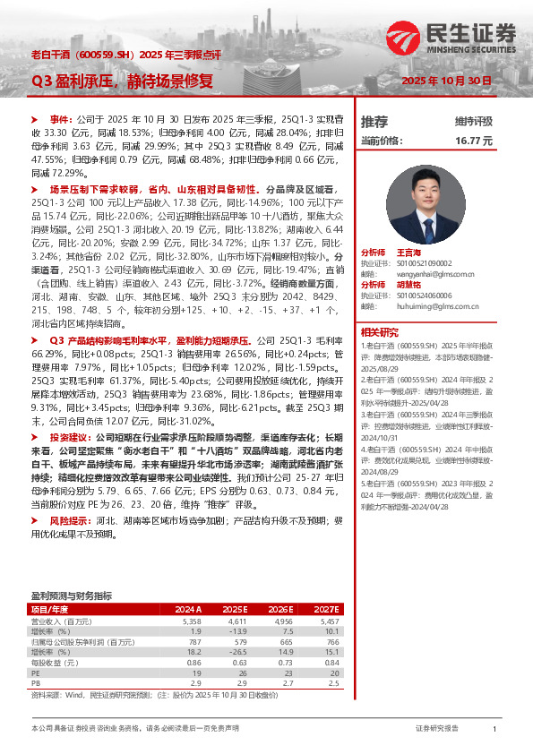 2025年三季报点评：Q3盈利承压，静待场景修复