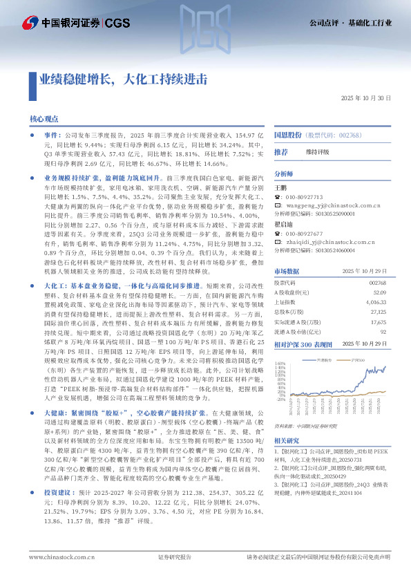 业绩稳健增长，大化工持续进击