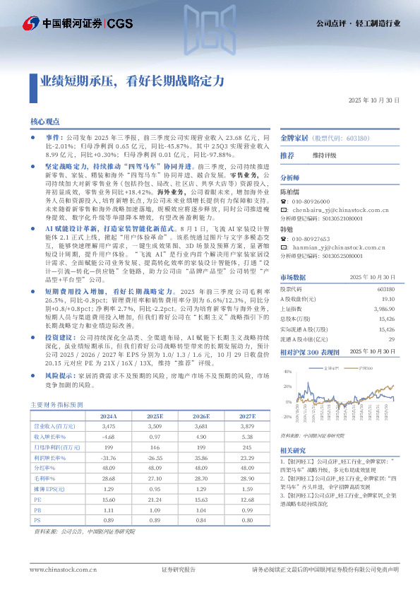 业绩短期承压，看好长期战略定力