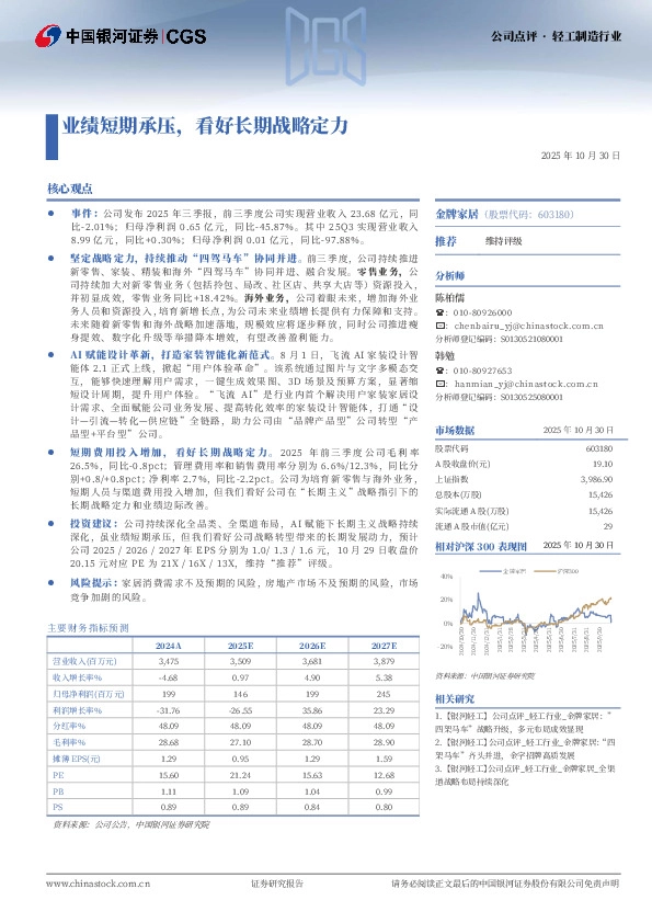 业绩短期承压，看好长期战略定力