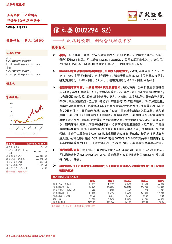 利润端超预期，创新管线持续丰富