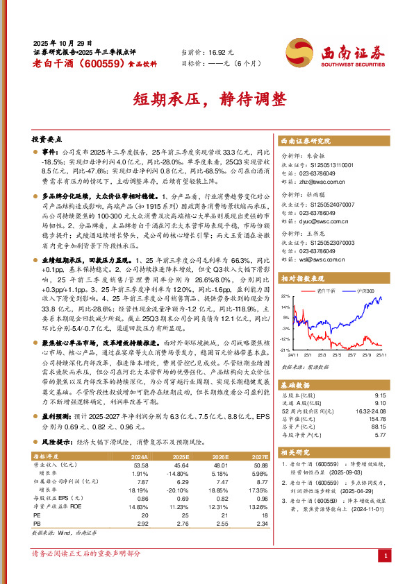短期承压，静待调整