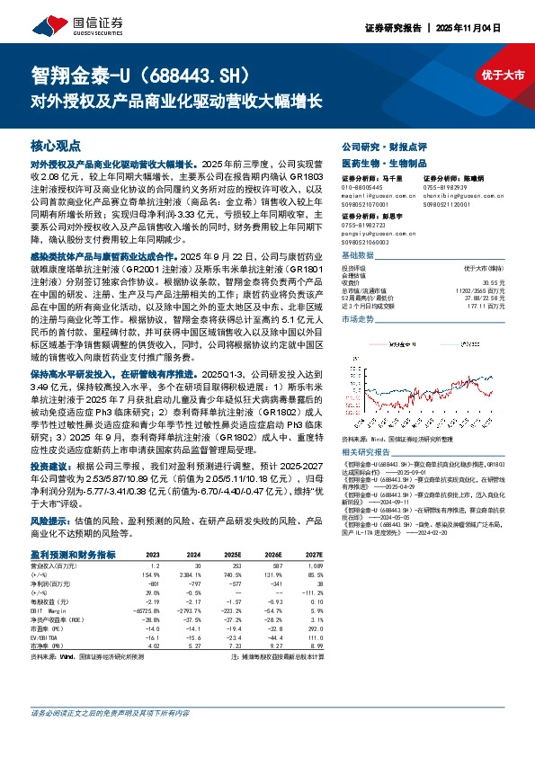 对外授权及产品商业化驱动营收大幅增长