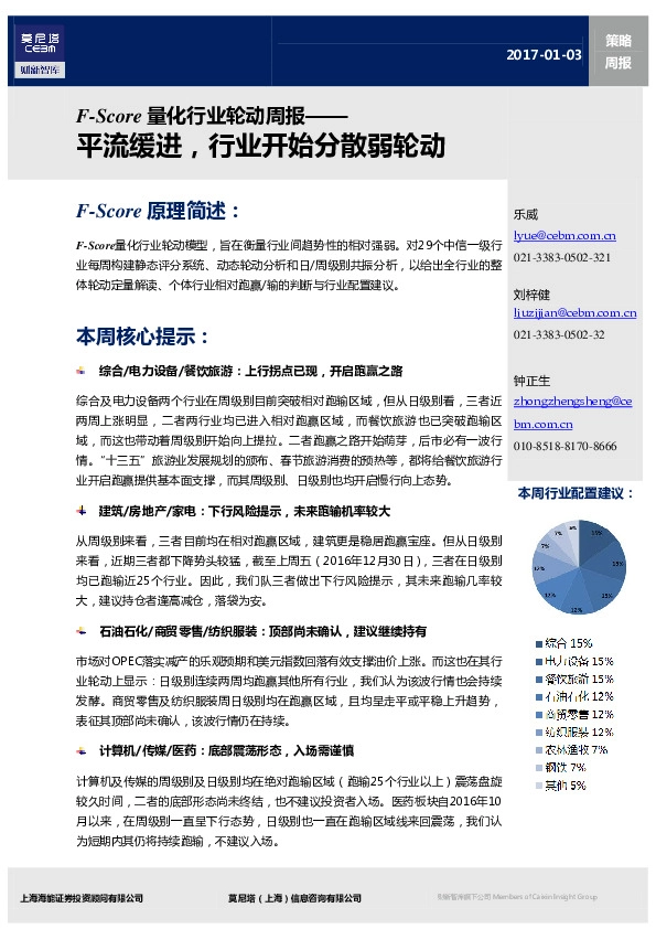 F-SCORE量化行业轮动周报:平流缓进,行业开始分散弱轮动