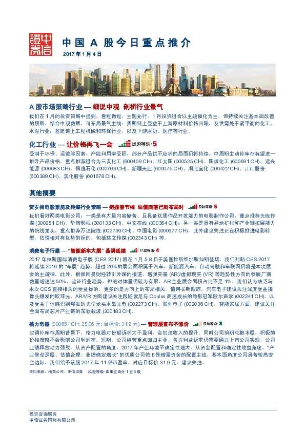 中国A股今日重点推介