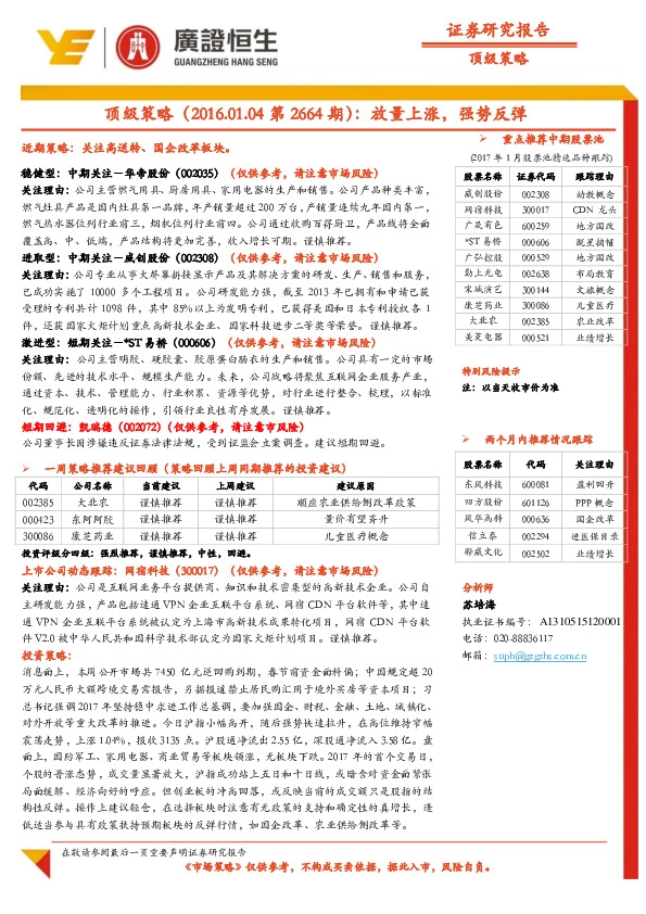 顶级策略:放量上涨,强势反弹